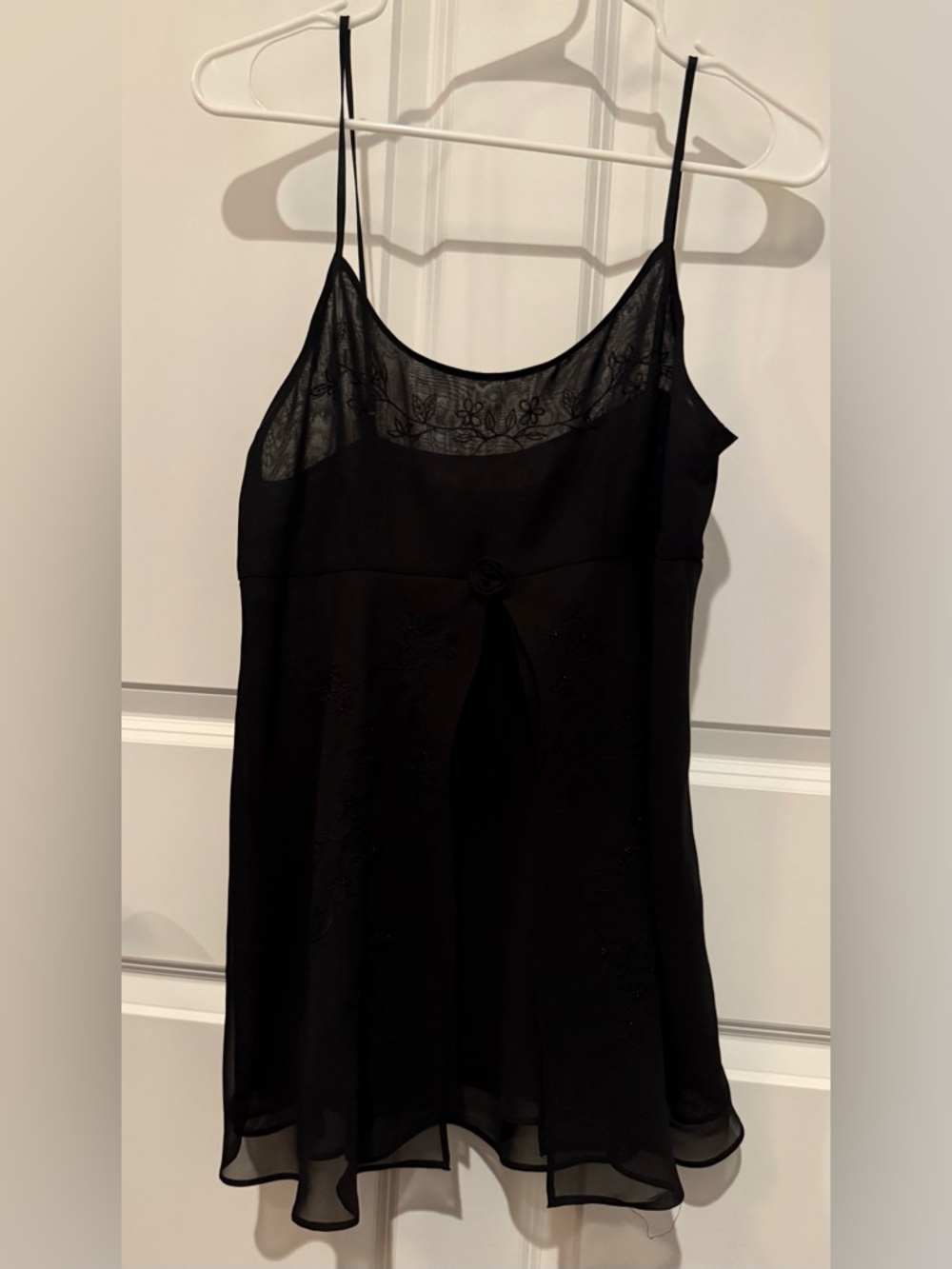 Valerie Stevens Black Sheer Lace Trim Chemise